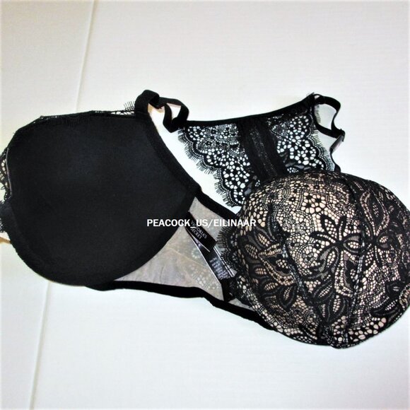 36DD VICTORIAS SECRET Very Sexy Push Up Bra Studded Racerback Front close Black - Picture 5 of 7